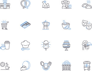 Bakery outline icons collection. bread, pastry, cake, muffin, croissant, bagel, doughnut vector and illustration concept set. cookie, biscuit, scone linear signs