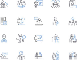 Businessman outline icons collection. Entrepreneur, Executive, Tycoon, Investor, Leader, Mogul, Administrator vector and illustration concept set. Jack-of-all-trades, Manager, Director linear signs