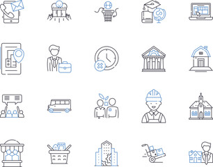 Urban lifestyle outline icons collection. Urban, lifestyle, city, metropolis, living, high-rise, skyscraper vector and illustration concept set. transportation, commuting, diversity linear signs