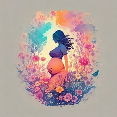 A concept art of a silhouette of a pregnant woman, Generative AI