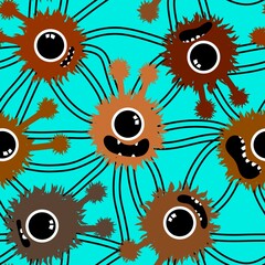 Cartoon monsters seamless emoticons aliens pattern for kids clothes print and wrapping paper and fabrics