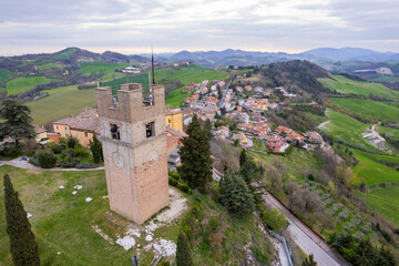 Fototapeta na wymiar Aerial view of Peglio village in Italy