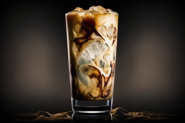 Tall glass of iced coffee on a dark background. a cold coffee beverage for the summer. Generative AI