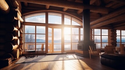 Cozy log cabin with panorama windows