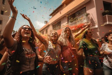 Heartwarming moment captured at a lively pride festival, where confetti rains down Generative AI