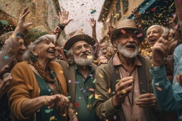 Fototapeta na wymiar Heartwarming moment captured at a lively pride festival, where confetti rains down Generative AI