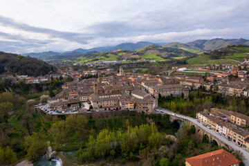 Aerial view of Piobbico town in Marche region in Italy