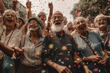 Fototapeta premium Heartwarming moment captured at a lively pride festival, where confetti rains down Generative AI