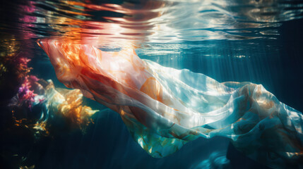 delicate light transparent silk fabric underwater. Generative AI