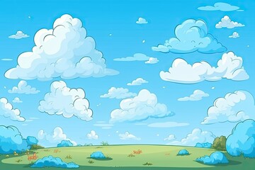 Fototapeta na wymiar whimsical cartoon sky filled with fluffy clouds and a smiling sun. Generative AI