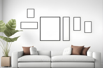 Modern living room with sofa wall frame mock up. Generative AI