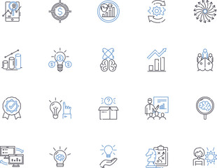 Strategic management outline icons collection. Planning, Decision-making, Organizing, Leadership, Strategy, Analysis, Adaptation vector and illustration concept set. Implementation,Forecasting