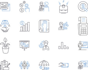 Outsourcing management outline icons collection. Outsourcing, management, vendor, procurement, partner, service, resources vector and illustration concept set. expertise, control, contract linear