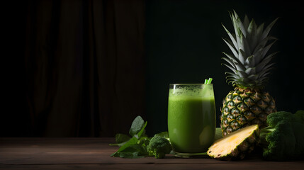 A green smoothie with spinach, kale, and pineapple