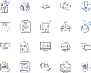 Corporation office space outline icons collection. Corporate, Office, Space, Facility, Rent, Lease, Room vector and illustration concept set. Suites, Complex, Building linear signs