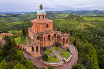 Aerial view of sanctuary of Madonna di San Luca in Bologna
