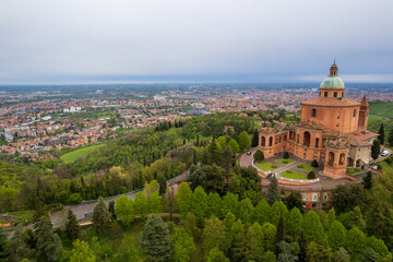 Fototapeta na wymiar Aerial view of sanctuary of Madonna di San Luca in Bologna 