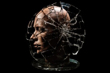 Fototapeta na wymiar Broken human head portrayed in a portrait. Generative AI