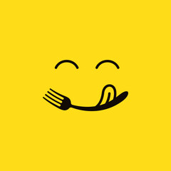 Restaurant logo with fork smile concept.