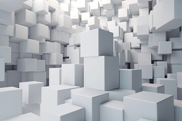 White Cube Geometry: 3D Blocks of Architecture Abstractly Forming a Conceptual Presentation Dais: Generative AI