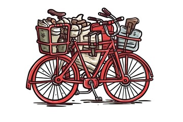 Fototapeta na wymiar vintage red bicycle with a wicker basket filled with books. Generative AI