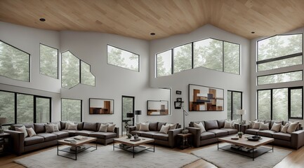 Fototapeta na wymiar Photo of a spacious living room with natural light pouring in from large windows