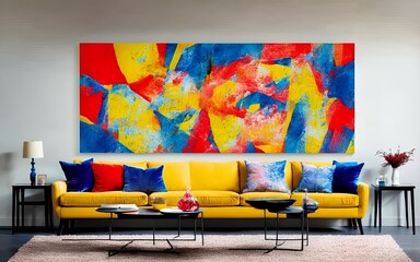 Photo of a beautifully decorated living room with a stunning painting as the focal point