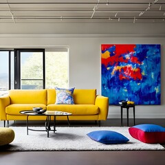Photo of a cozy living room with stylish furniture and artwork on the wall
