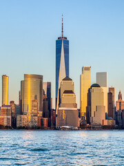Sunset view of lower Manhattan from Jersey City waterfront
