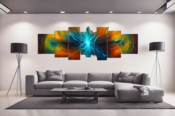 Photo of a cozy living room with two beautiful paintings on the wall