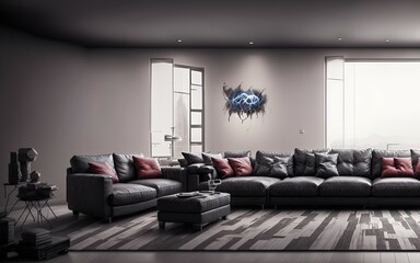 Photo of a cozy living room with minimalist decor and two abstract paintings on the wall