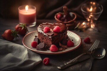 Fototapeta na wymiar Essen aus einer gehobenen Küche in Herzform zu Valentinstag. Liebe geht durch den Magen. Generative AI