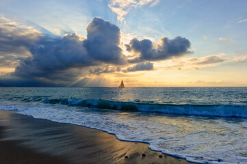 Ocean Sailboat Sunset Inspirational Ethereal Dramatic Storm