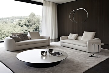 Contemporary residence in Australia with a sofa and a circular table. Generative AI