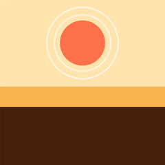 70s retro or vintage Vector illustration. Abstract contemporary aesthetic backgrounds. Flat landscape. Sun in the sky