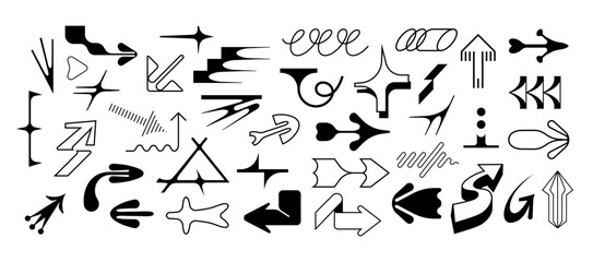 Set of icons of acid flare shapes and arrows. supernova explosion space figures in Y2k korean style. Vector illustration