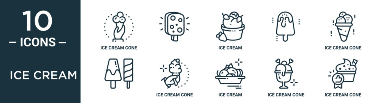 ice cream outline icon set includes thin line ice cream cone, ice cream, cone, cone, icons for report, presentation, diagram, web design