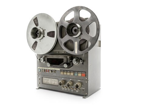 3D rendering of Vintage reel-to-reel tape recorder on white