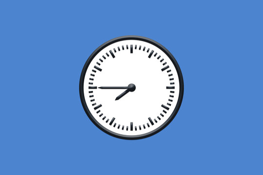 7 - 07:45 - h am pm - 19 - 19:45 - Analog wall clock in minimal design on blue background.