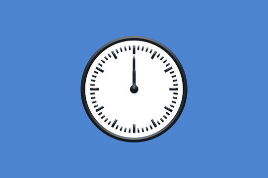 12 - 12:00 - h am pm - 0 - 0:00 - Analog wall clock in minimal design on blue background.