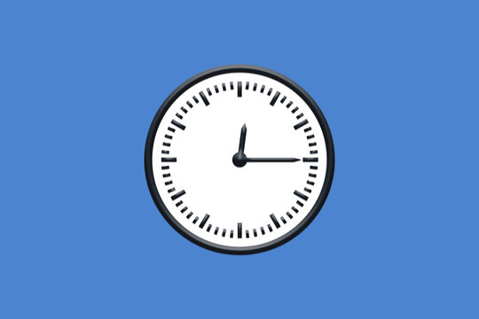 12 - 12:15 - h am pm - 0 - 0:15 - Analog wall clock in minimal design on blue background.