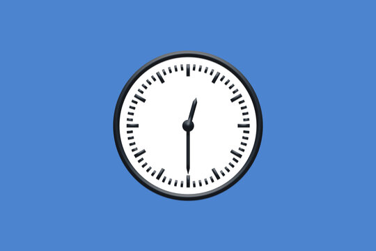 12 - 12:30 - h am pm - 0 - 0:30 - Analog wall clock in minimal design on blue background.