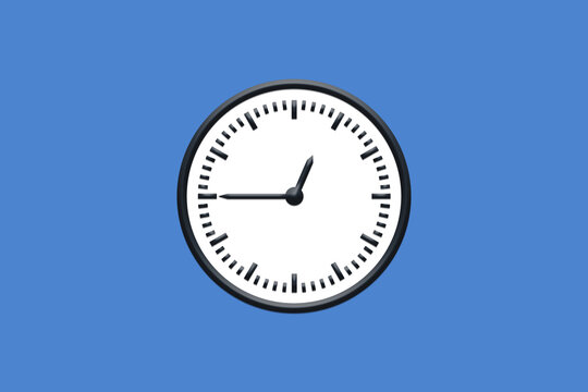 12 - 12:45 - h am pm - 0 - 0:45 - Analog wall clock in minimal design on blue background.