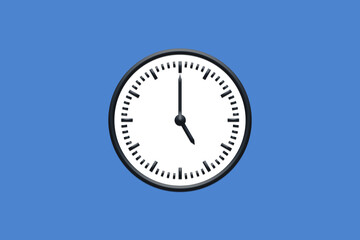 5 - 05:00 - h am pm - 17 - 17:00 - Analog wall clock in minimal design on blue background.
