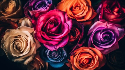 Fashionable Collection of Colored Roses: A Cinematic Floral Display - AI Generated