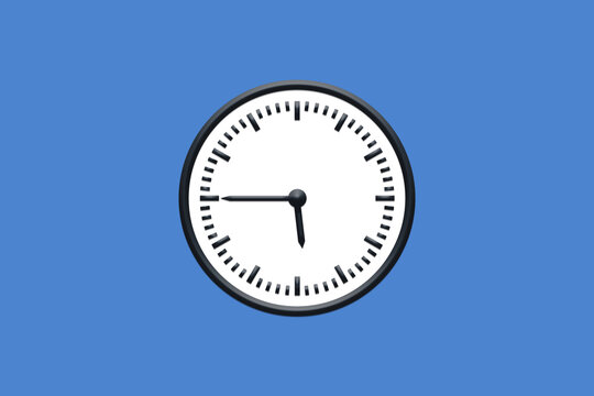 5 - 05:45 - h am pm - 17 - 17:45 - Analog wall clock in minimal design on blue background.