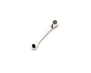 Polish chrome finish ratchet wrench mechanics tool, quick turn fastener isolated on white background