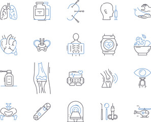 Health tech outline icons collection. Healthtech, Healthcare, Technology, Medical, Wearable, Digital, Telehealth vector and illustration concept set. AI, Bigdata, Robotics linear signs