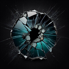 Broken glass on black background with lots of glass splinters. AI generated image