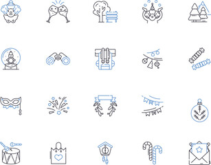 Holidays outline icons collection. Vacation, Festive, Trip, Celebration, Fete, Break, Holiday vector and illustration concept set. Convivial, Joyous, Gaiety linear signs